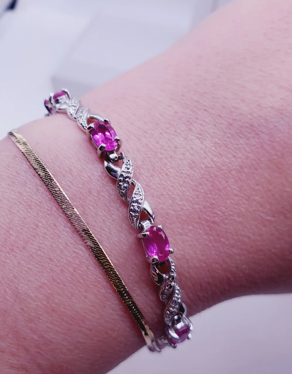 4 Carat Pink Sapphire & Diamond Accent - 925 Sterling Silver Twist Bracelet